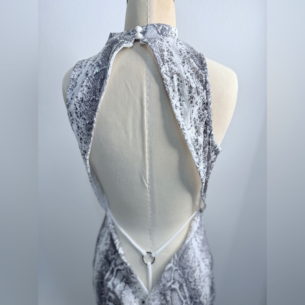 Elegant Sequin Snake Print Backless Cutout Dress - image 2